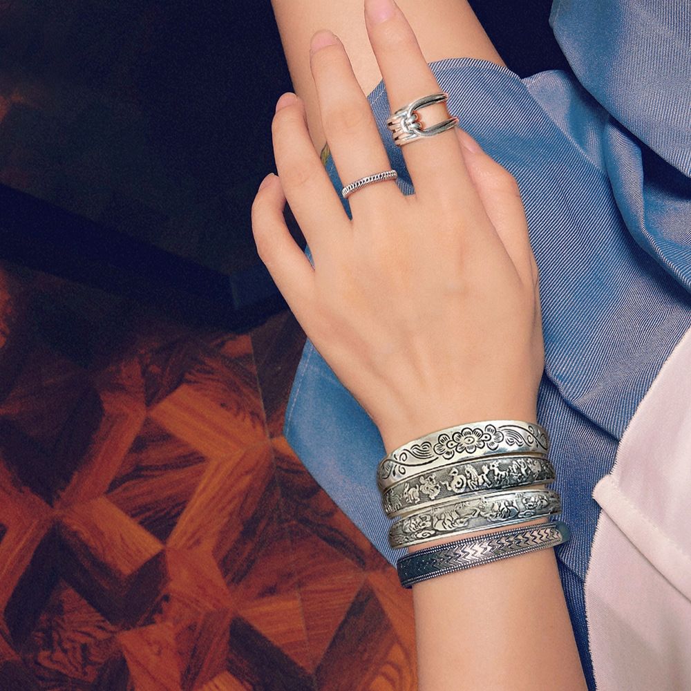 Handcrafted Tibetan Miao Silver Artisan Bracelet for Boho Fashion