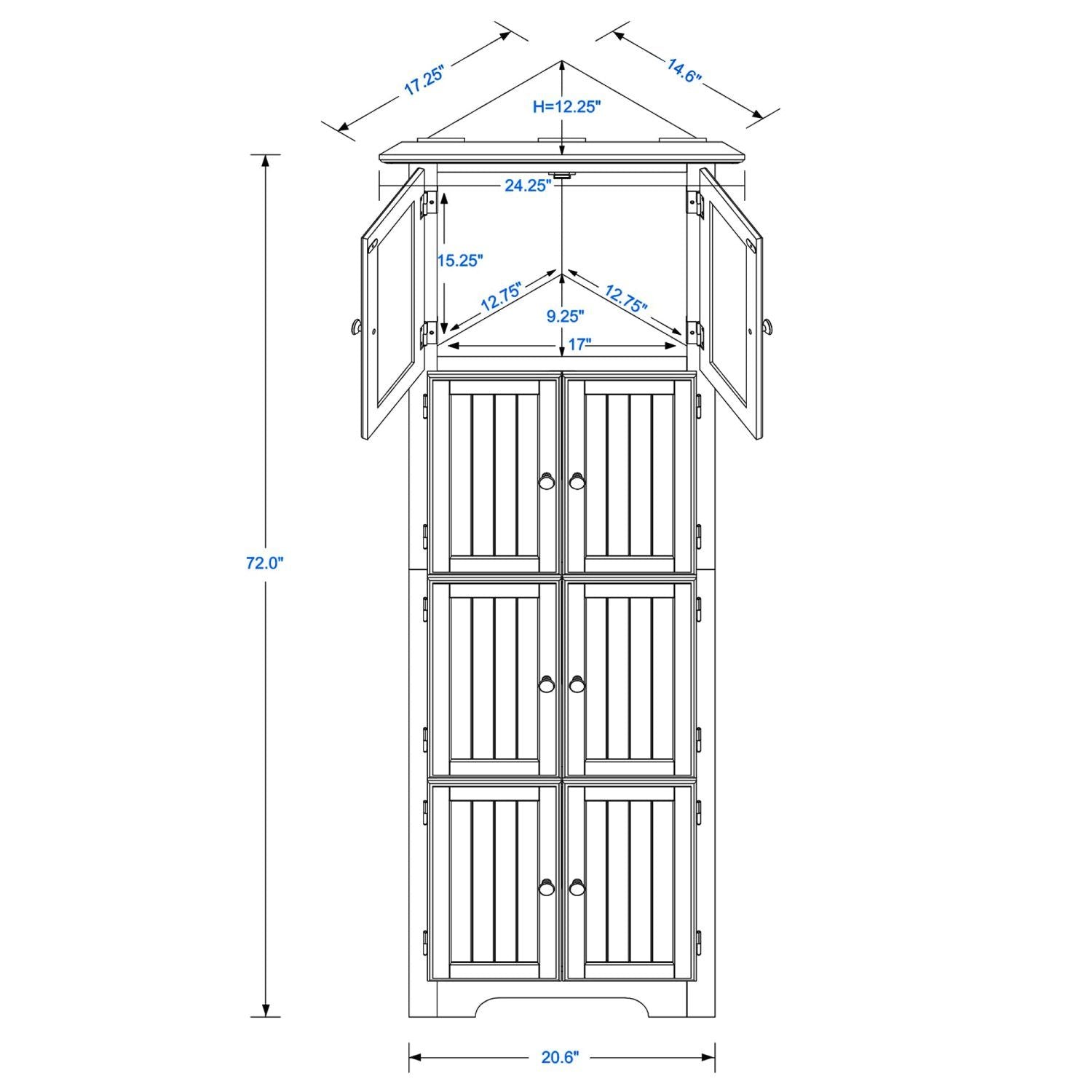 Tall Cabinet with Doors and 4 Shelves for Living Room, Kitchen, Office, Bedroom, Bathroom, Modern, Black