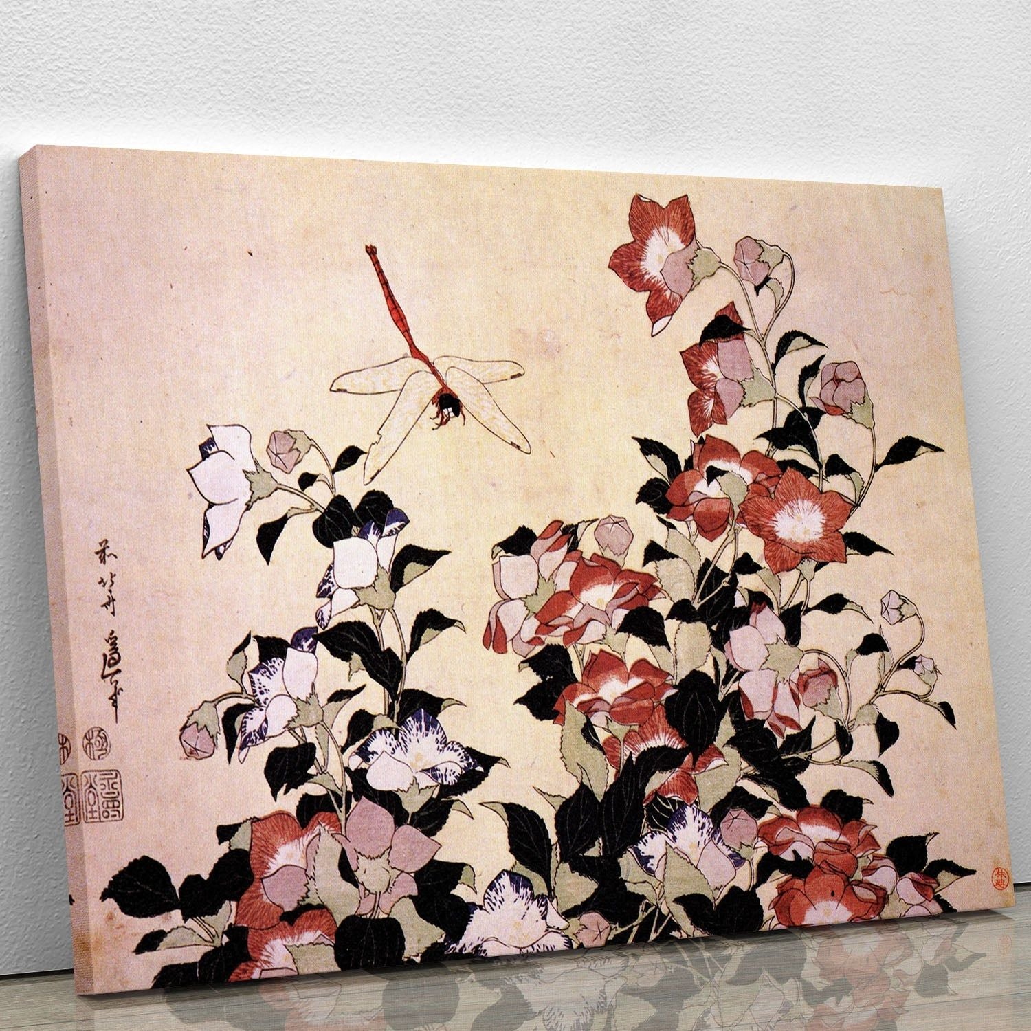 Hokusai Chinese Bell Flower & Dragonfly Art Canvas Print