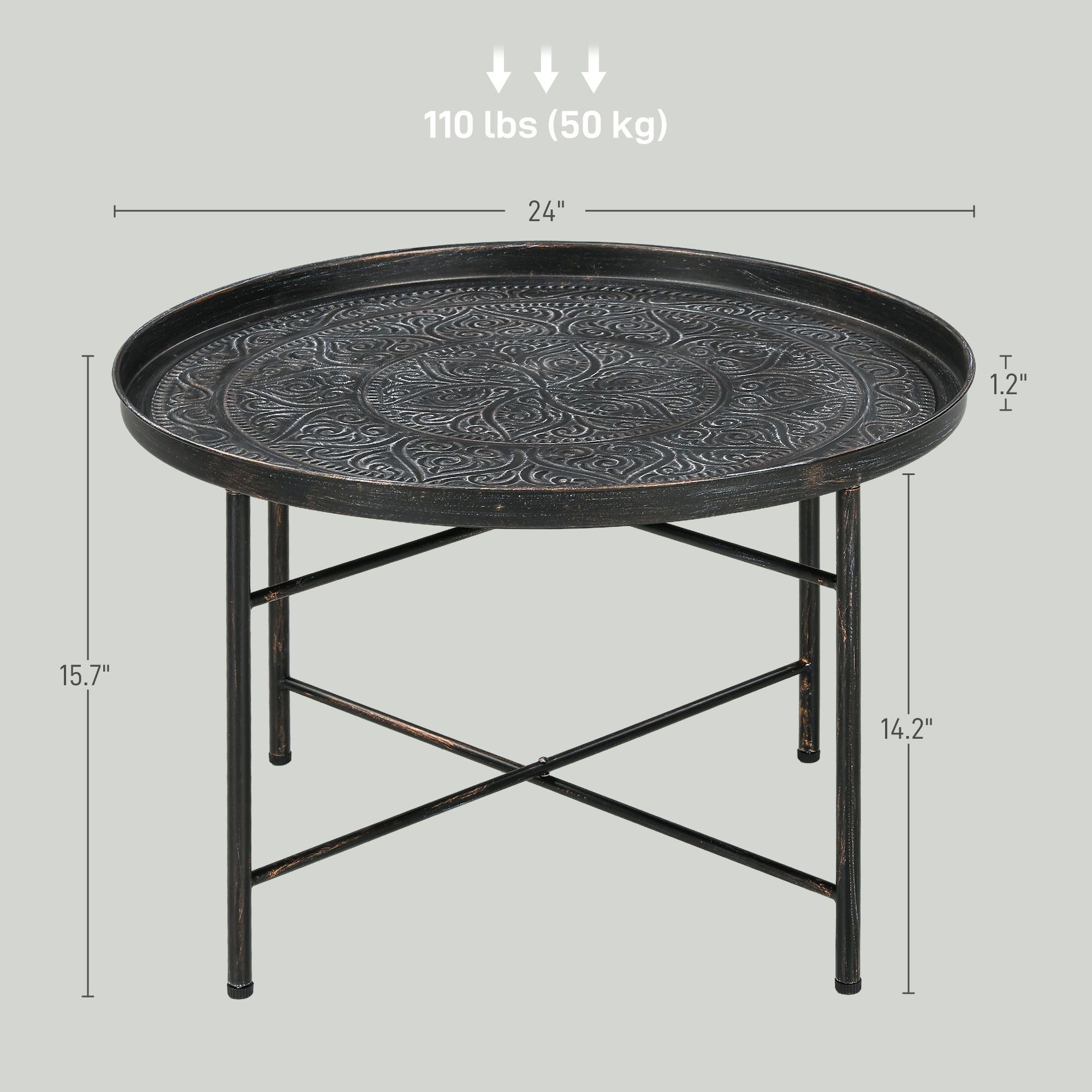 Modern Hammered Tray Top Coffee Table - 24" Round with Sturdy Metal Frame for Stylish Interiors