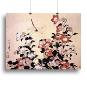 Hokusai Chinese Bell Flower & Dragonfly Art Canvas Print