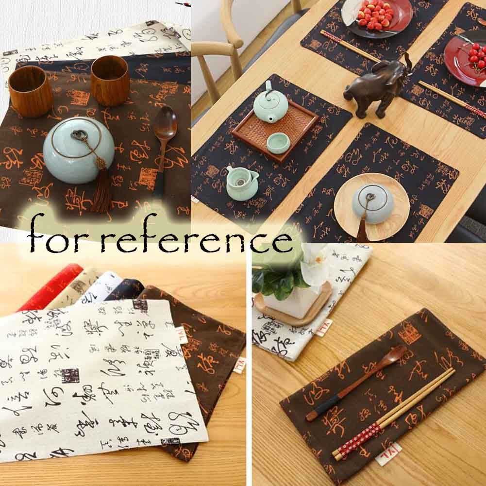 Chic Calligraphy Pattern Place Mats - 2 Piece Cotton Linen Set for Dining Tables - 17.7x11.8 inch, Khaki