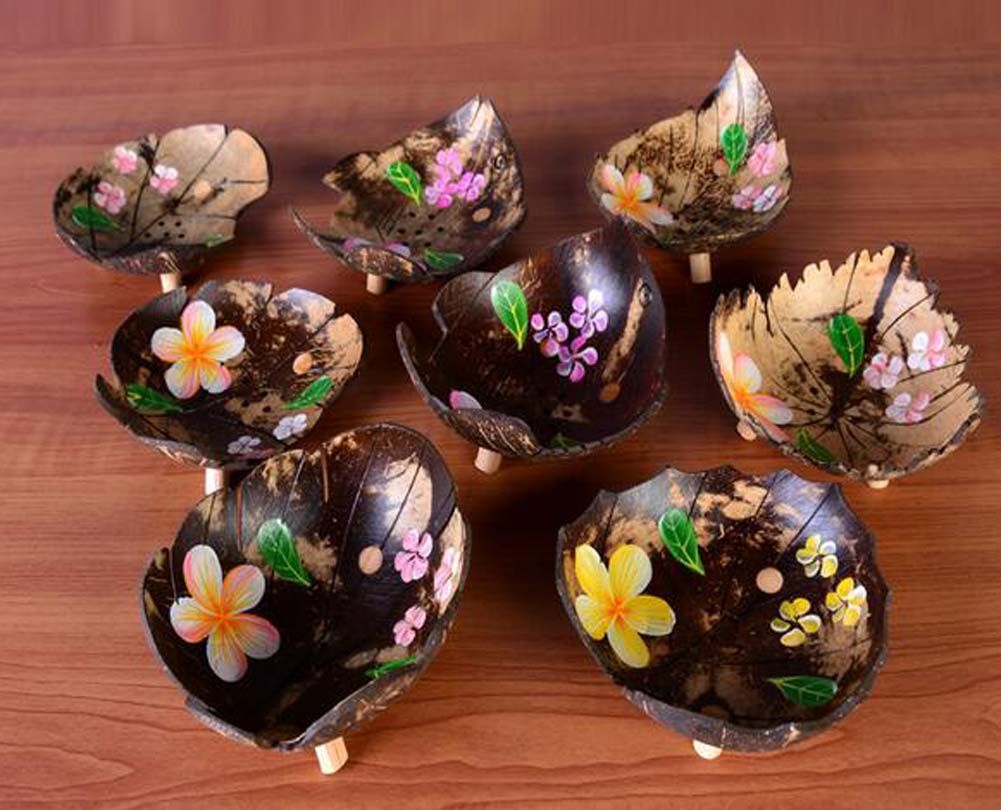 Coconut Shell with Hand-Painted Flowers Soap Dish or Jewelry Holder