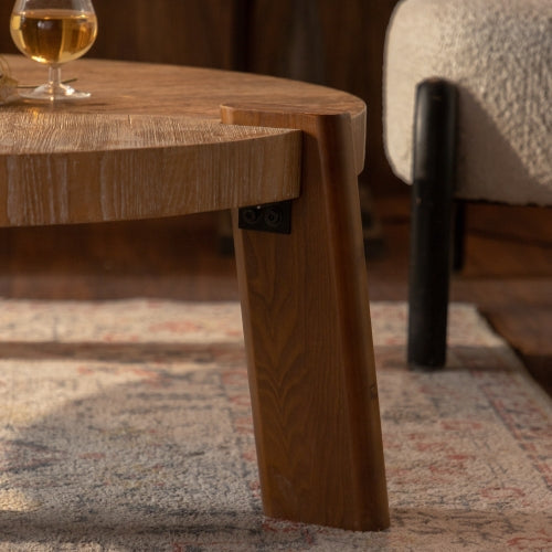 Rustic Wood Round Coffee Table, Easy Assembly