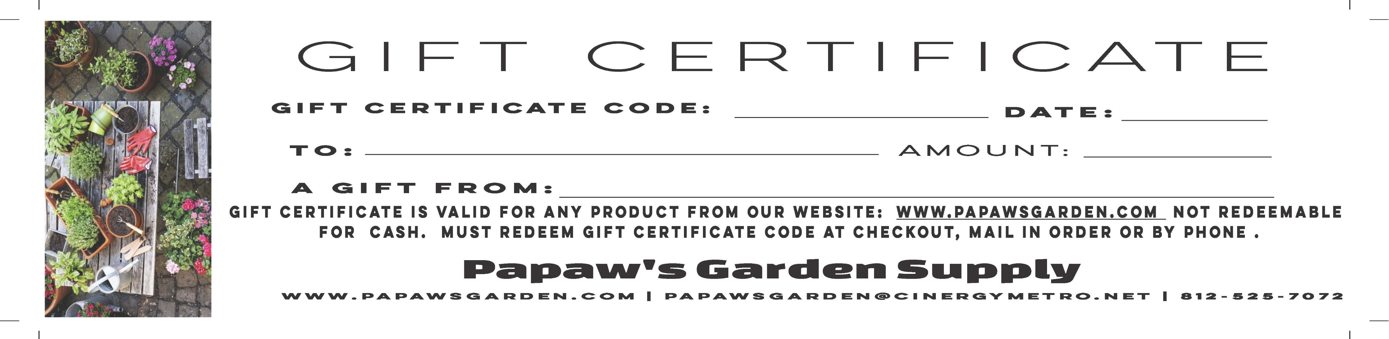 Papaw's Garden Supply E-Gift Certificate $10-$100
