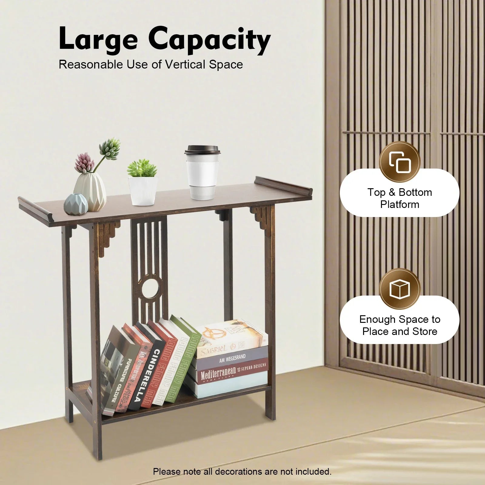 2-Tier Narrow Espresso Side Table, Space-Saving Slim Accent Table, Easy Assembly Console Table for Living Room,Bedroom & Kitchen