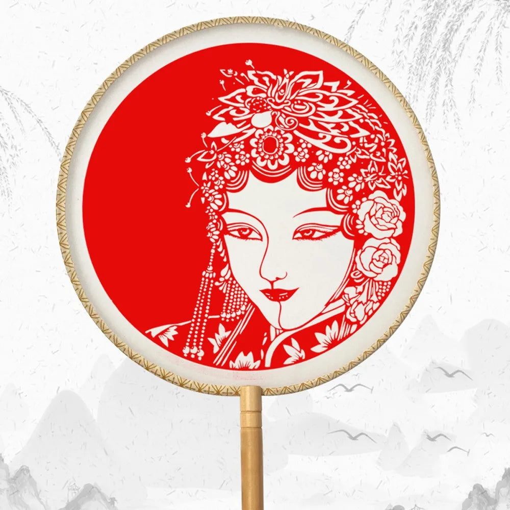 Chinese Paper-Cut Bamboo Silk Hand Fan with Tassel