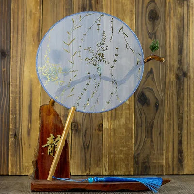 Translucent Silk Chinese Round Hand Fan, Floral Design
