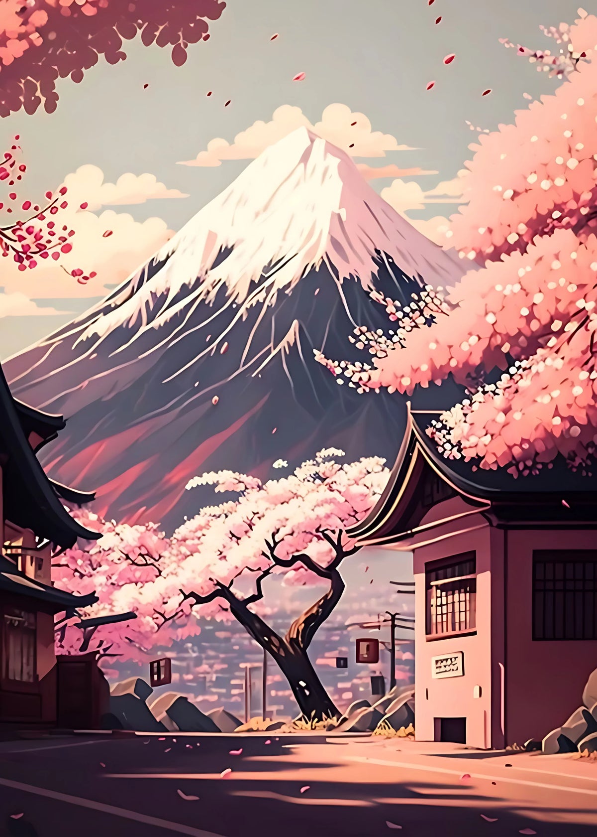 Japanese Cherry Blossom Fuji Mountain Sunset Tokyo Scenery Poster HD Printed Canvas Painting Wall Art Pictures Room Home Decor