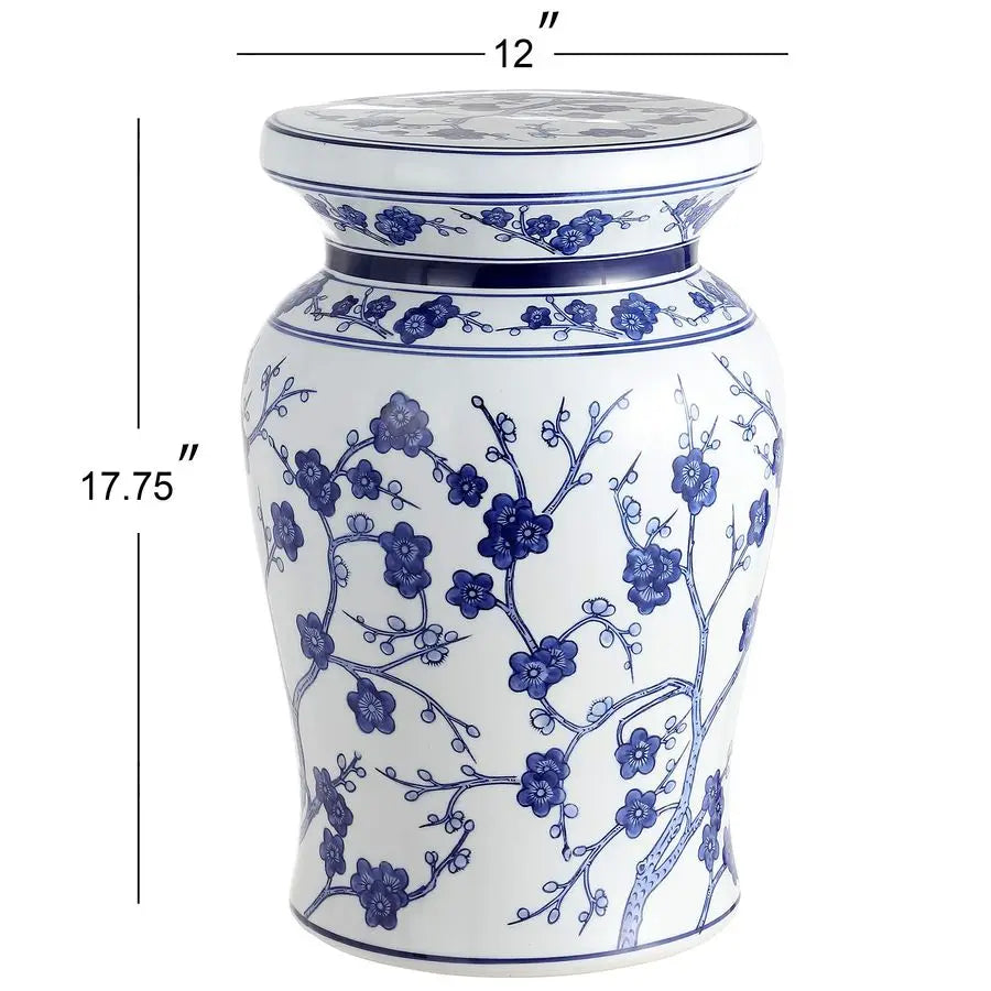 Cherry Blossom Ceramic Garden Stool – 17.7" Indoor/Outdoor Side Table