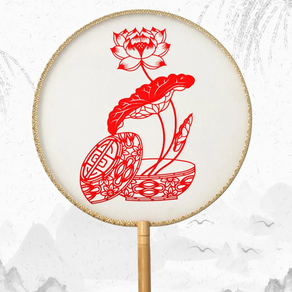 Chinese Paper-Cut Bamboo Silk Hand Fan with Tassel