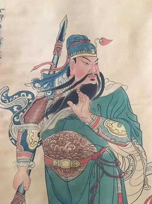 Antique Guan Gong Scroll – Hand-Painted Chinese Long Axis Wall Hanging