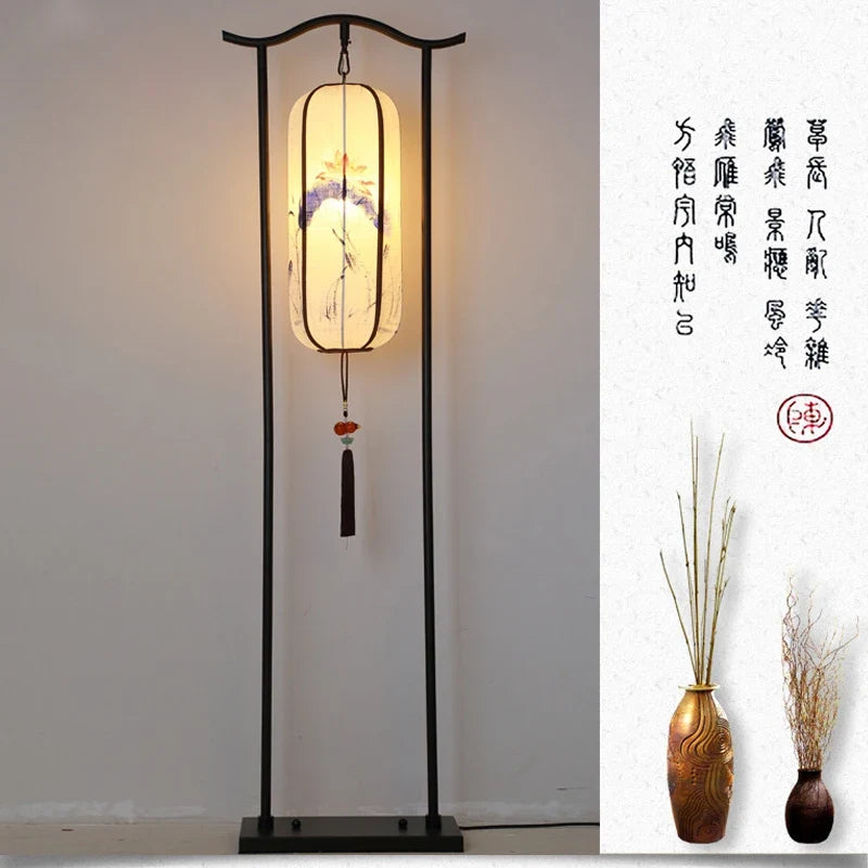 Chinese Classical Lantern Floor Lamps Fabric Standing Lights Living Room Bedroom Bedside Lighting Fixtures Luminaire Home Decor