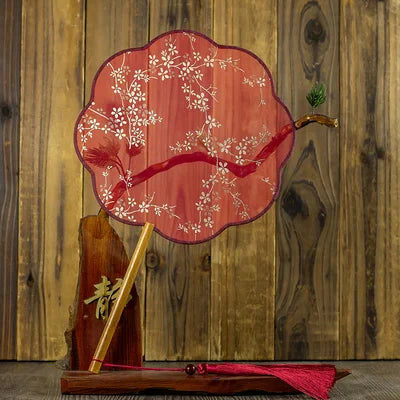 Translucent Silk Chinese Round Hand Fan, Floral Design