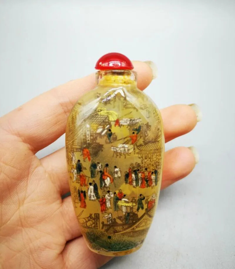 Qingming Festival Inside‑Painted Snuff Bottles – Set of Four with Box