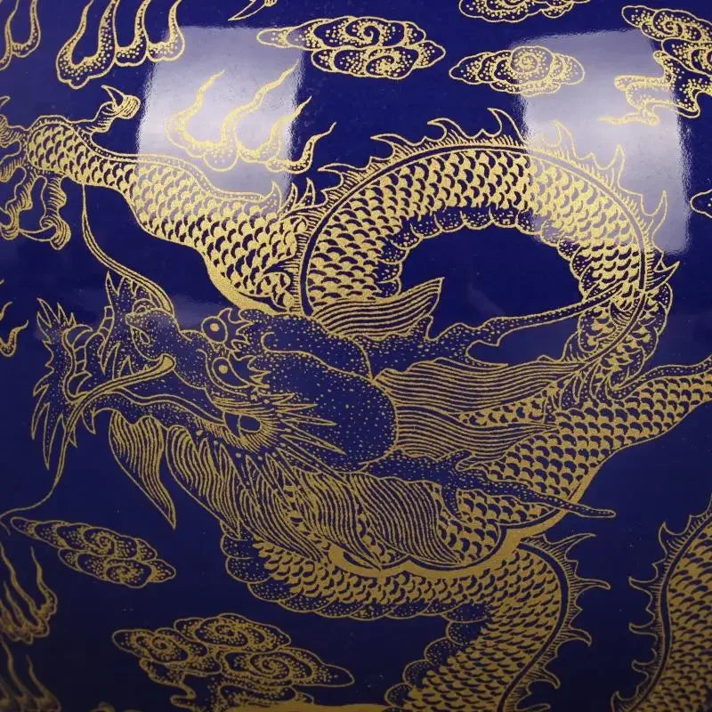 Qing Kangxi Blue-Ground Celestial Globe Vase – Gold-Gilt Flower, Cloud & Dragon Motif | Jingdezhen Porcelain