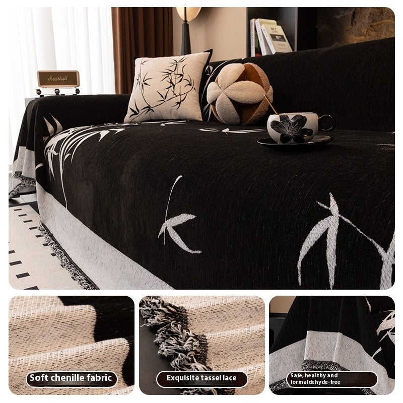 Modern Bamboo Pattern Chenille Sofa Throw Cover