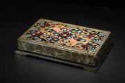 Old Wood Lacquer Wenfang Box – Gold-Outline Floral Dragon Storage