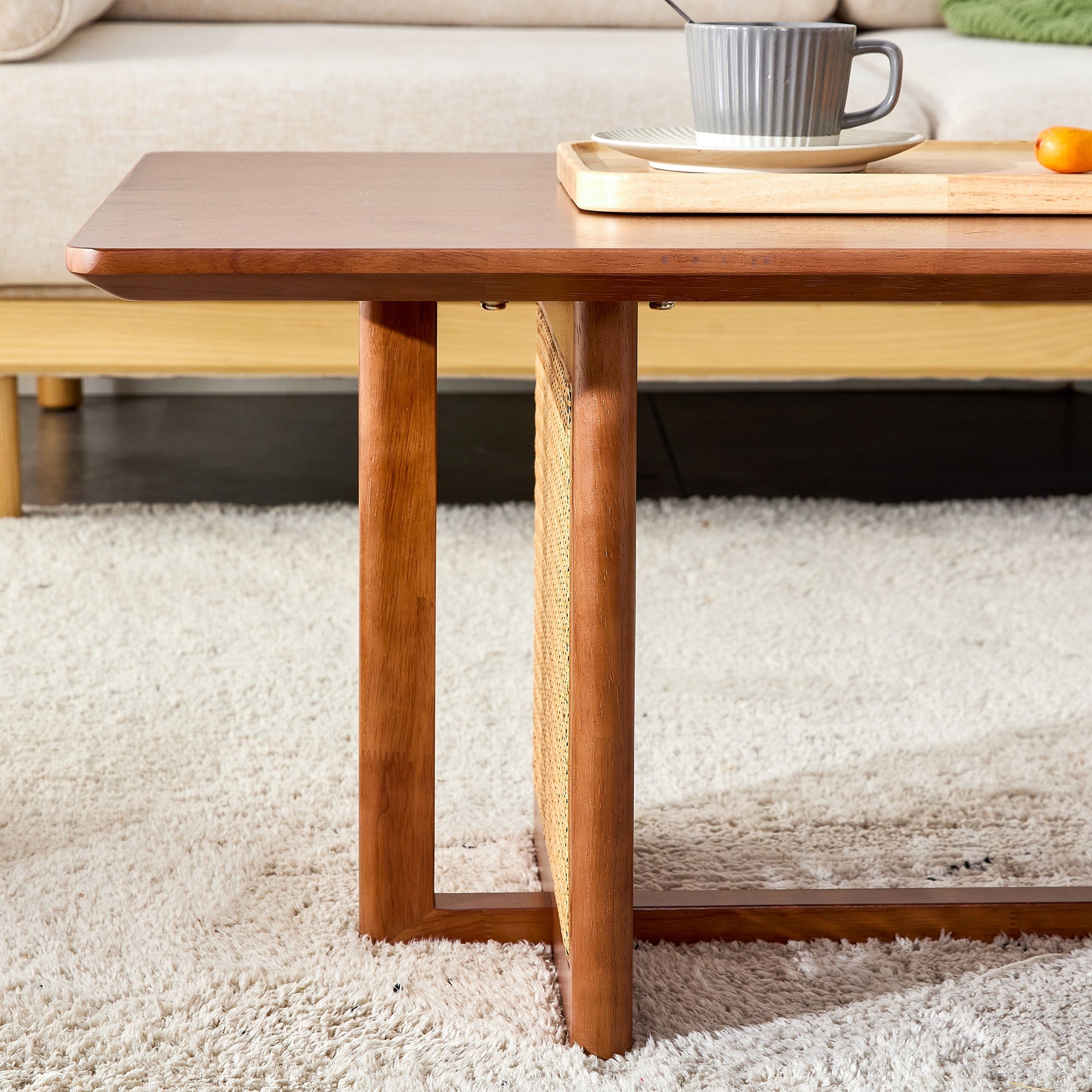 Chinese Style Imitation Rattan Tea Table Walnut Color