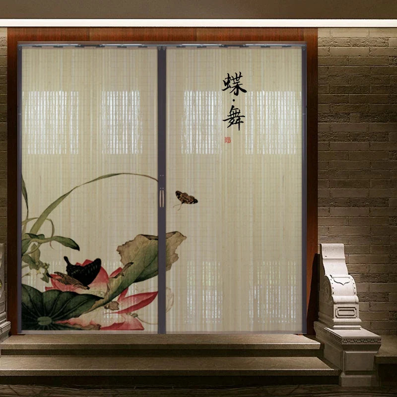 Printed Bamboo Sliding Door Partition Traditional Chinese Room Divider Foldable Screen