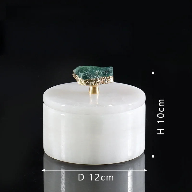 Luxury Natural Jade Marble Storage Jar With Lid for Candy Jewelry Cosmetics