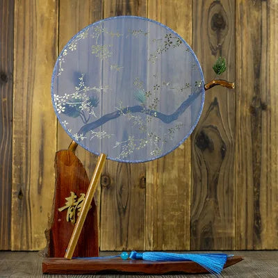 Translucent Silk Chinese Round Hand Fan, Floral Design