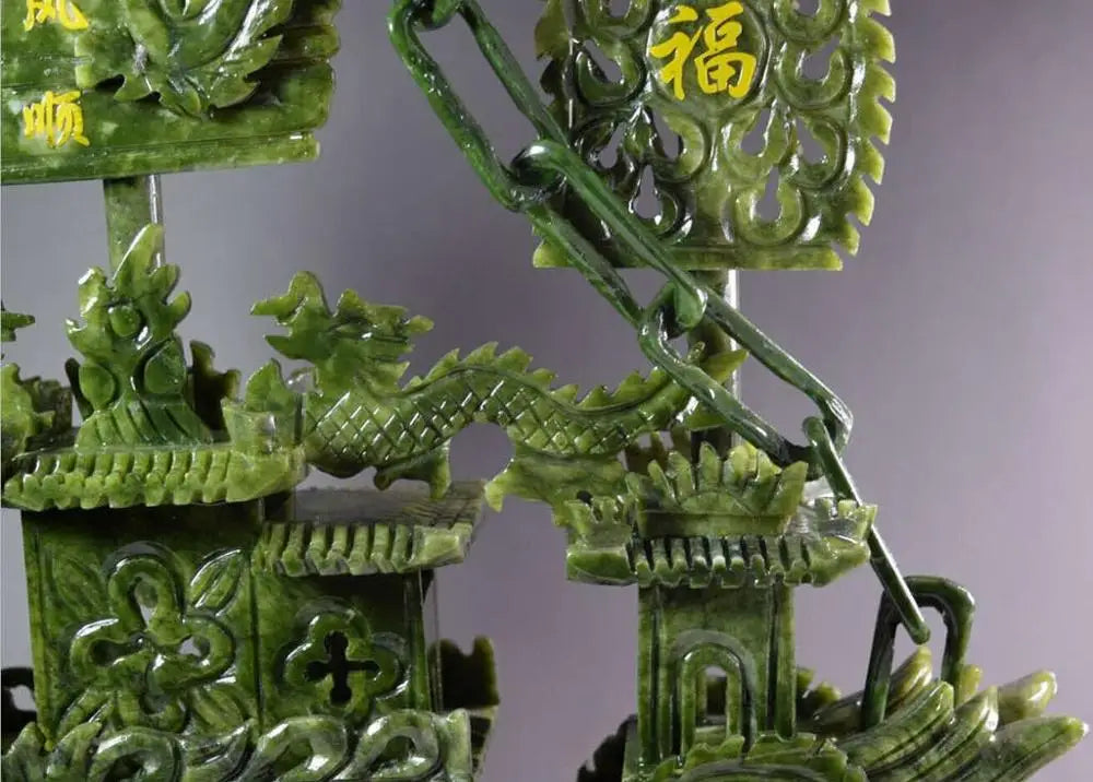 38cm Large Chinese Hand Carved 100% Natural Jade Incense Statue – Dragon Boat