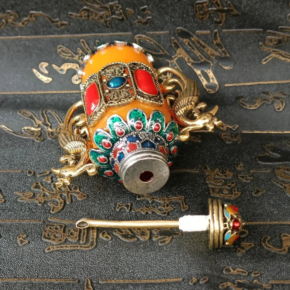 Exquisite Chinese Handmade Double Phoenix Copper Snuff Bottle with Gift Box