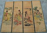 Chinese Four-Panel Calligraphy & Painting Scroll Set – Wall Hanging