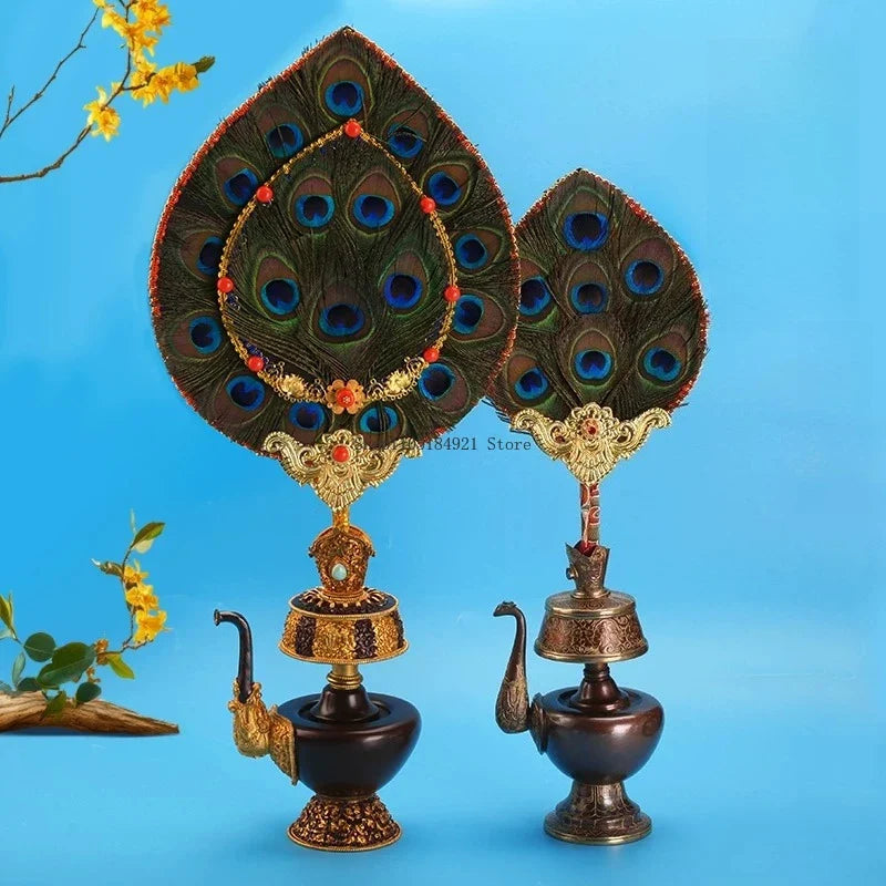 Tibetan Nepalese Craft 7/18 Eye Peacock Feather Fan Household Buddhist Temple Water Purifier Feather Decoration Handicraft
