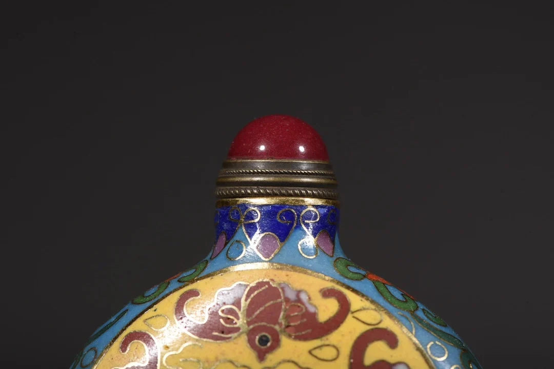 Tibetan Temple Cloisonné Bat Snuff Bottle – “Five Blessings” Amulet Ornament