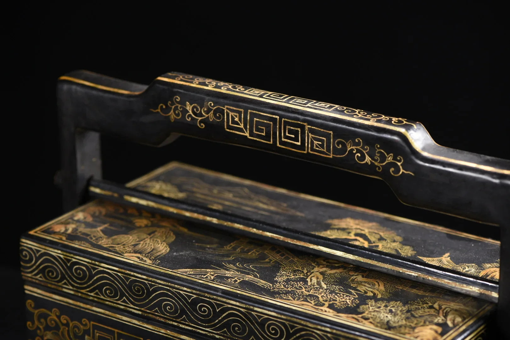 13" Wood Lacquer Gold Flower Lifting‑Beam Food Box – Asian Home Decor Storage