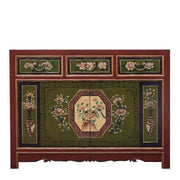 Hand-Painted Ming–Qing Style Entrance Cabinet – Solid Wood Two-Door Sideboard