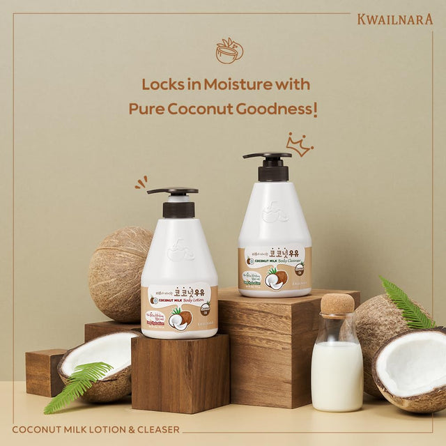 Kwailnara Coconut Milk Body Lotion & Body Wash Set – Deeply Hydrating & Refreshing Korean Skincare Set with Coconut Extract, 560G / 19.75Oz Each