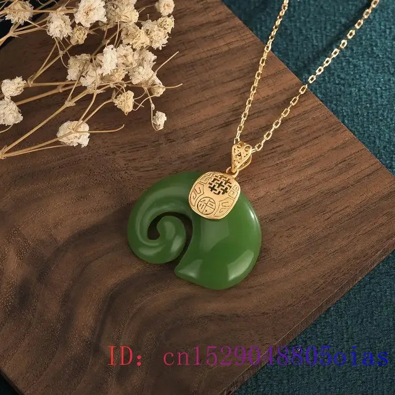 Green Jade Elephant Amulet Pendant Necklace