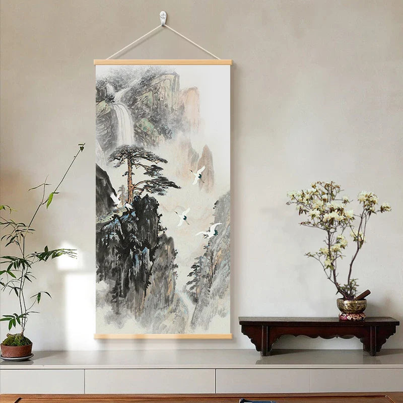 chinese style flower Green plants canvas decorative painting Store bedroom living room wall art solid wood scroll paintings