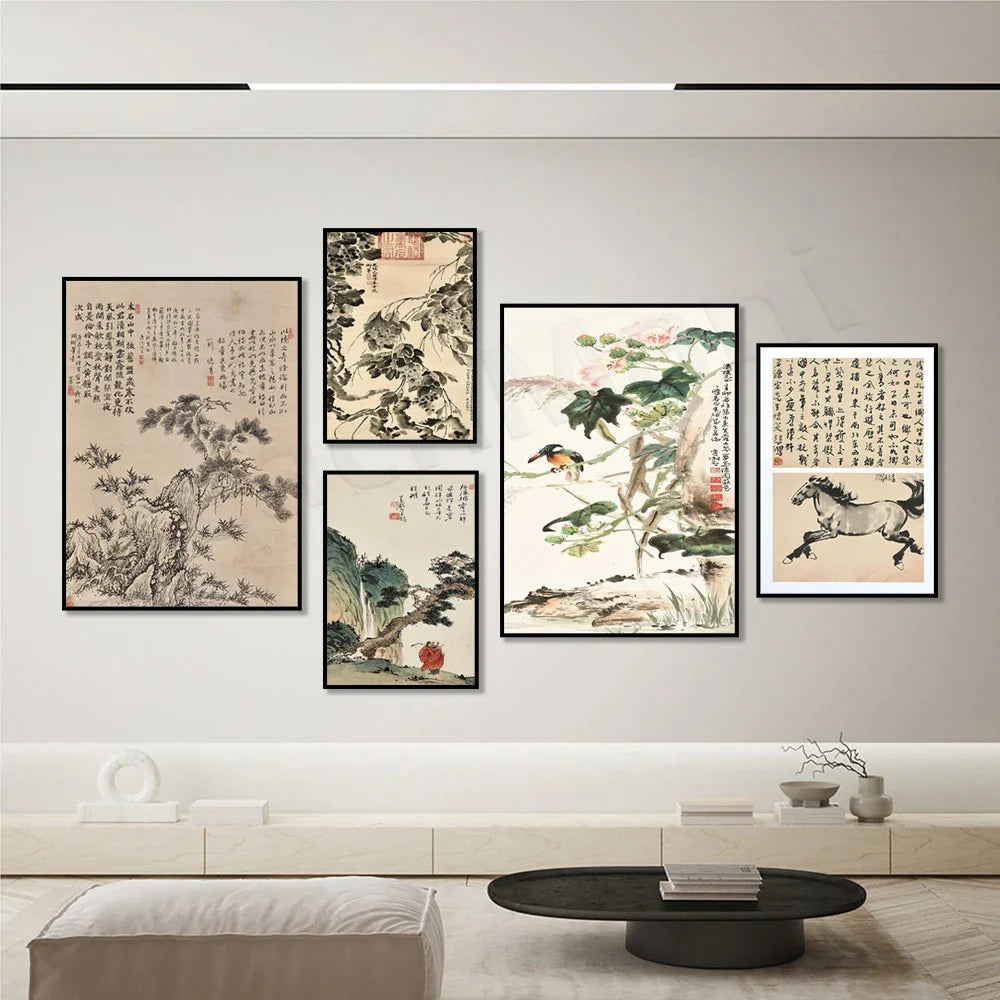 Vintage Chinese Painting Framed Poster – Minimalist Wall Art
