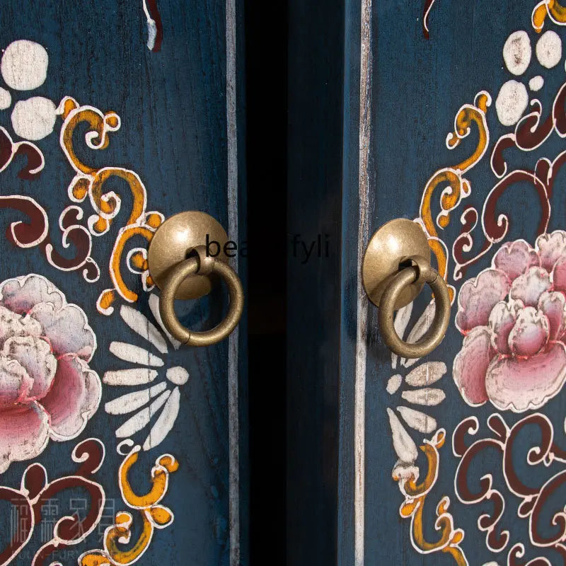 Antique‑Style Chinese Painted Cabinet – Solid Wood Foyer & Living Room Partition (160 × 43 × 85 cm)