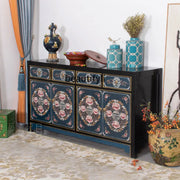 Antique‑Style Chinese Painted Cabinet – Solid Wood Foyer & Living Room Partition (160 × 43 × 85 cm)
