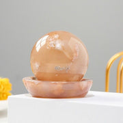 Natural Agate Gemstone Cherry Blossom Sphere with Display Bowl