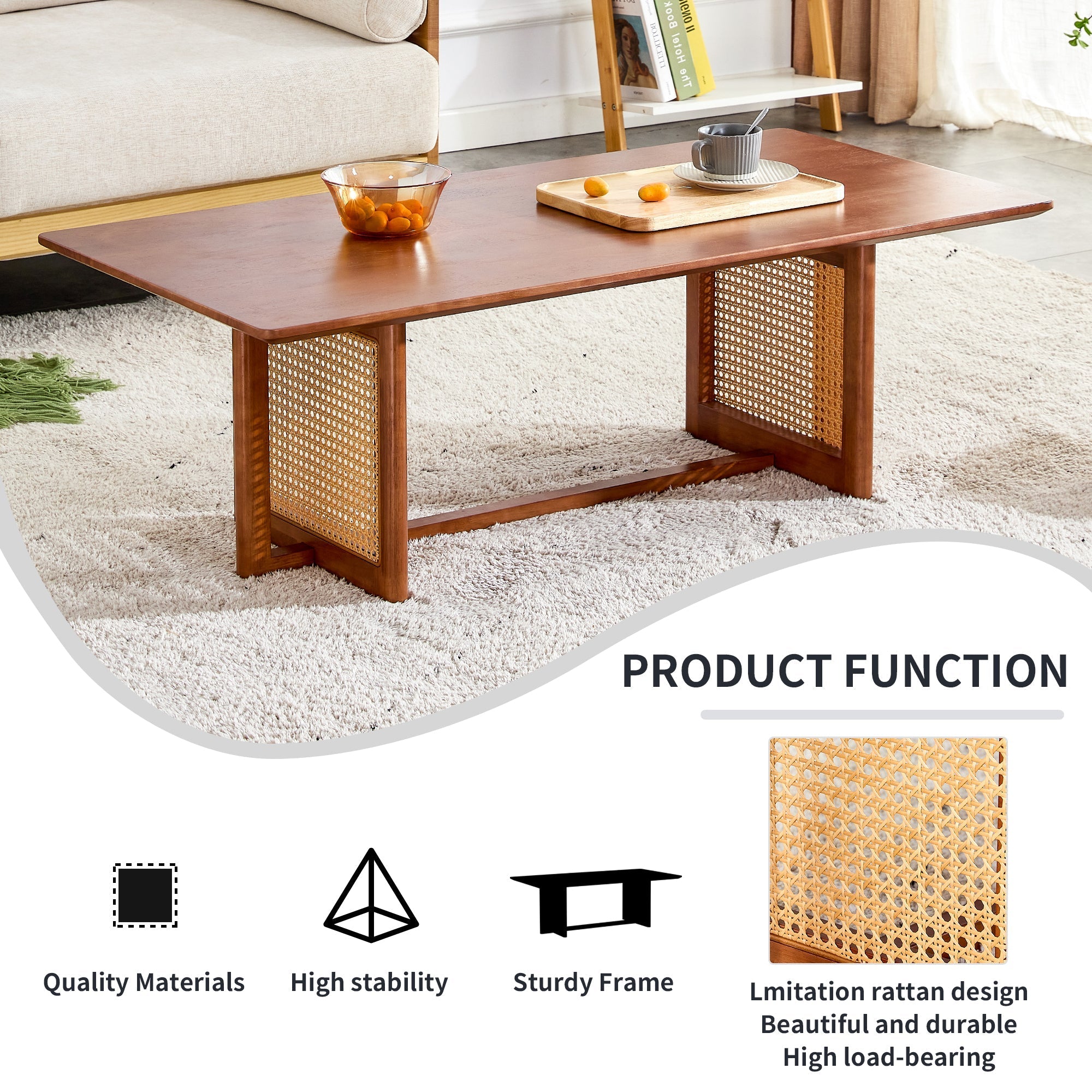 Chinese Style Imitation Rattan Tea Table Walnut Color