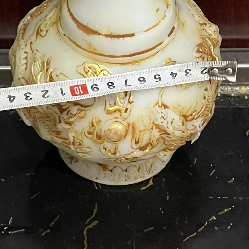 Qianlong Jade Carved and Gilded Dragon Reliefs Decorative Vase Ornament
