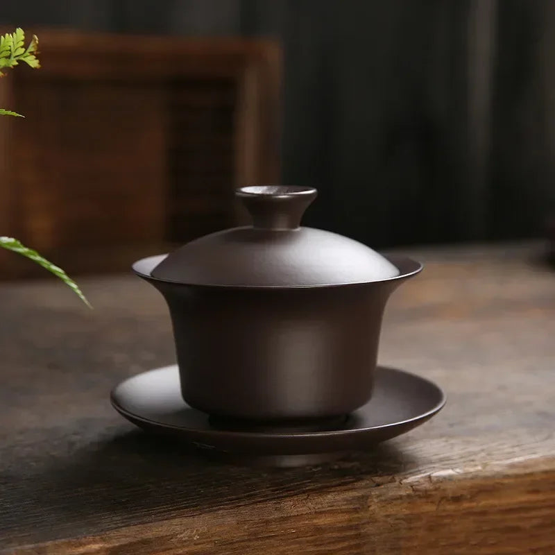 180ml Vintage Purple Clay Gaiwan – Handmade Chinese Lidded Teacup