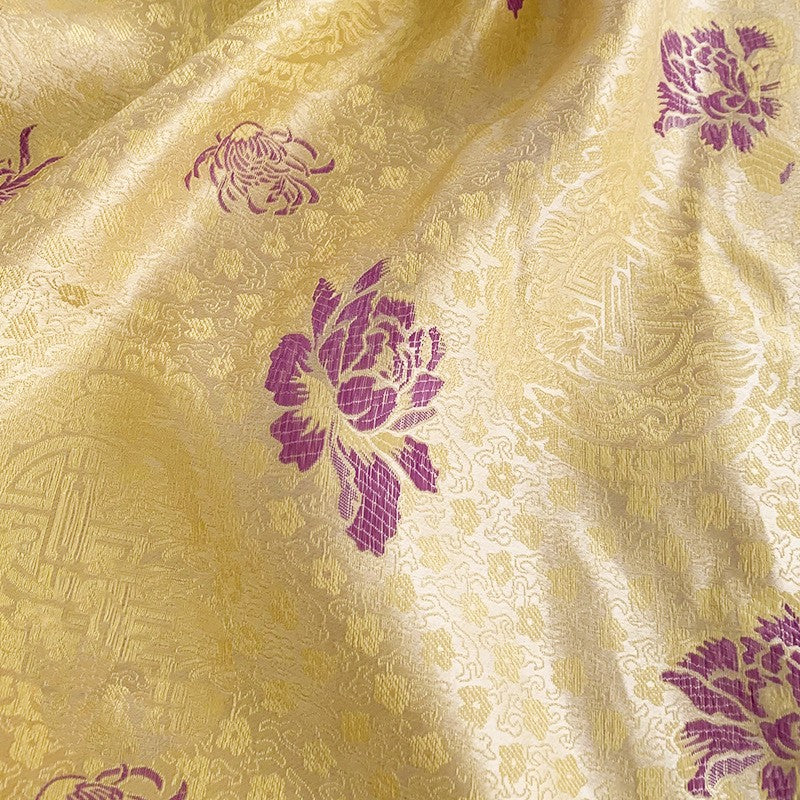 Handmade Nylon Yellow Satin Brocade Fabric