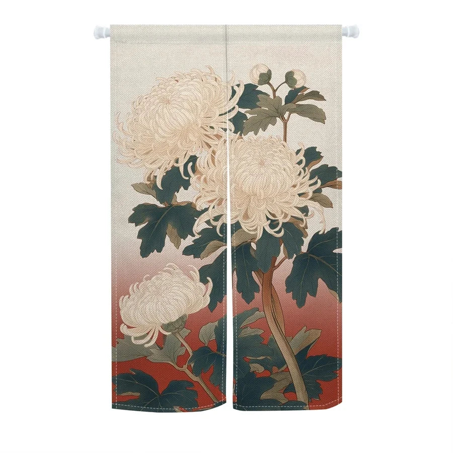 Japanese Ukiyo-e Floral Noren Door Curtain – Linen Blend Room Divider