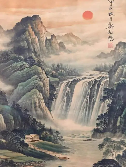 Antique Chinese Hand-Painted Landscape Scroll, 172 x 65 cm