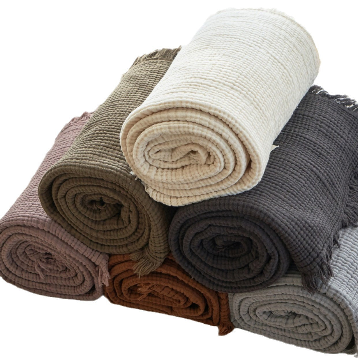 Japanese Four-Layer Muslin Cotton Tassel Throw Blanket