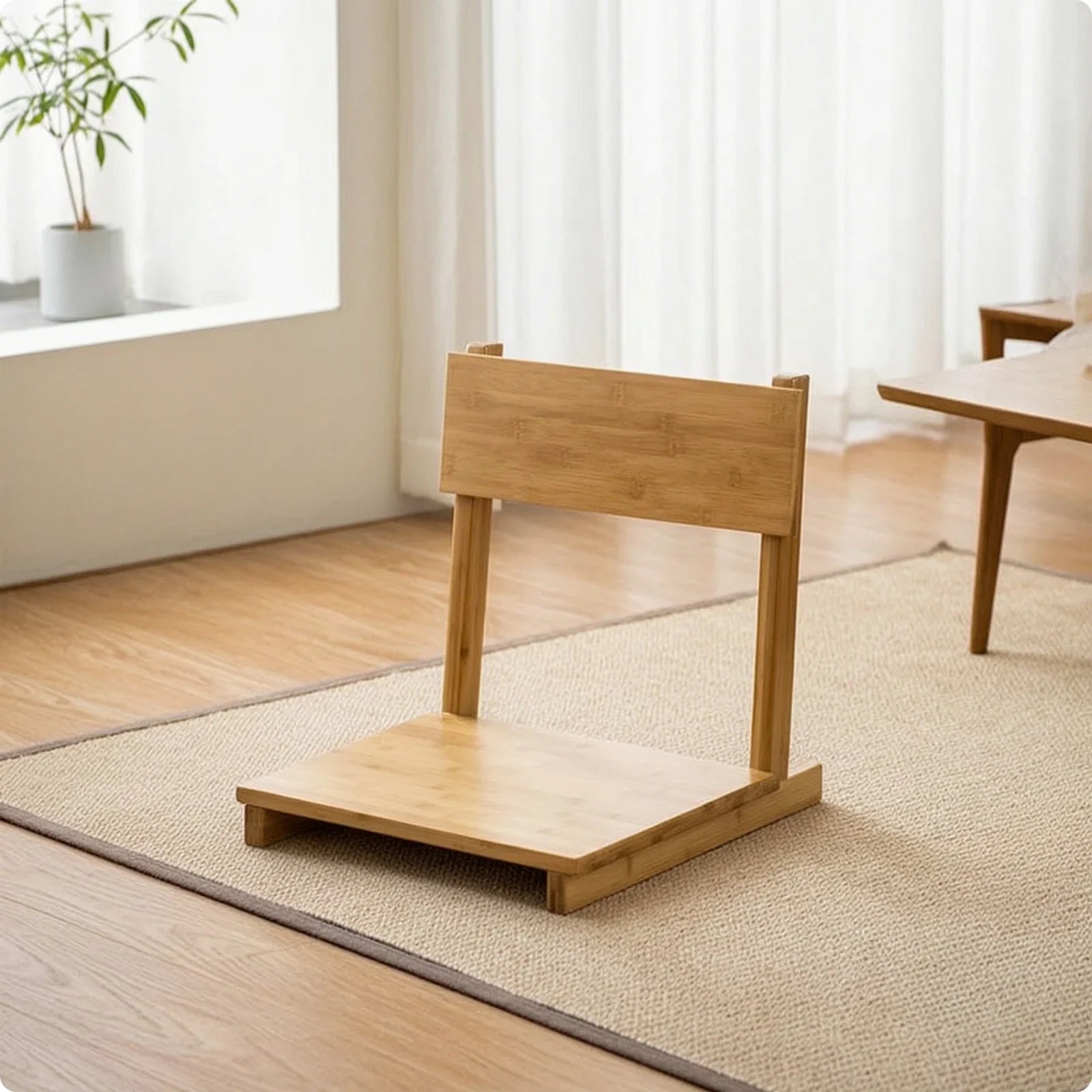 Bamboo Folding Floor Chair with Backrest – Japanese-Inspired Low-Profile Seat