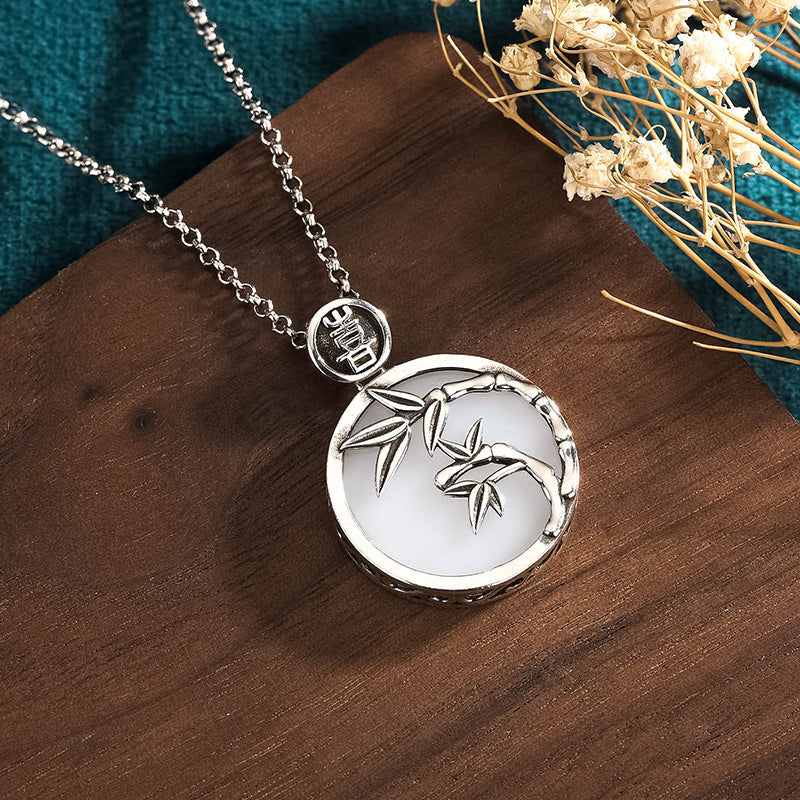 Hetian Jade Bamboo “Ping An” Pendant Necklace