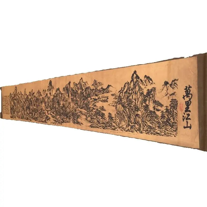 Chinese Old Long Scroll Calligraphy Painting Mural Vast Mountains And Rivers Spanning Thousands of Miles Traditional Art Decor